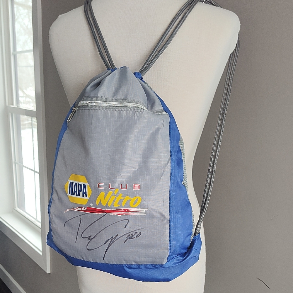 NAPA Club Nitro Gray and Blue Canvas Zippered Backpack Signed By Ron Capps